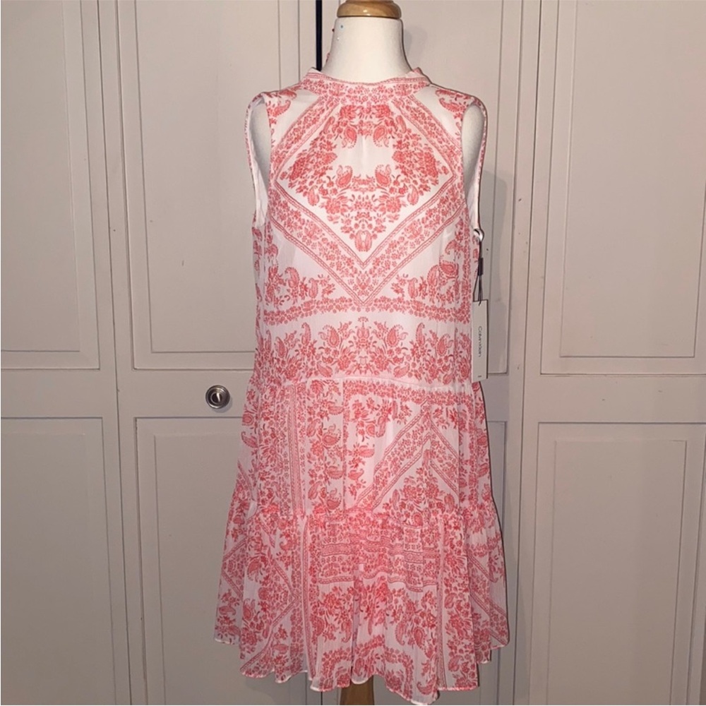 Calvin Klein NWT Pinkish red paisley Patterned Sleeveless Dress